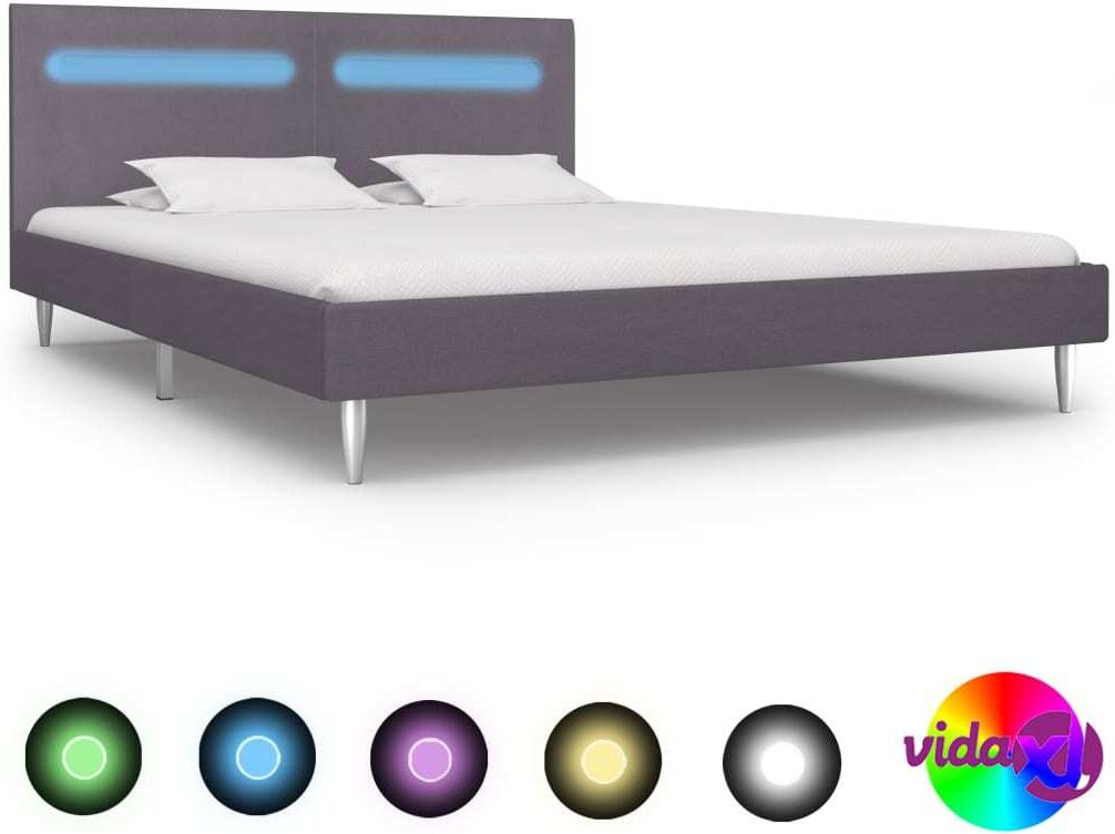 vidaXL Sängynrunko LED-valolla harmaa kangas 180x200 cm vidaXL Sängynrunko LED-valolla harmaa kangas 180x200 cm