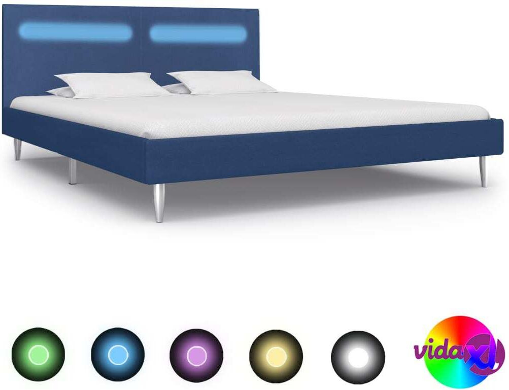 vidaXL Sängynrunko LED-valolla sininen kangas 180x200 cm vidaXL Sängynrunko LED-valolla sininen kangas 180x200 cm