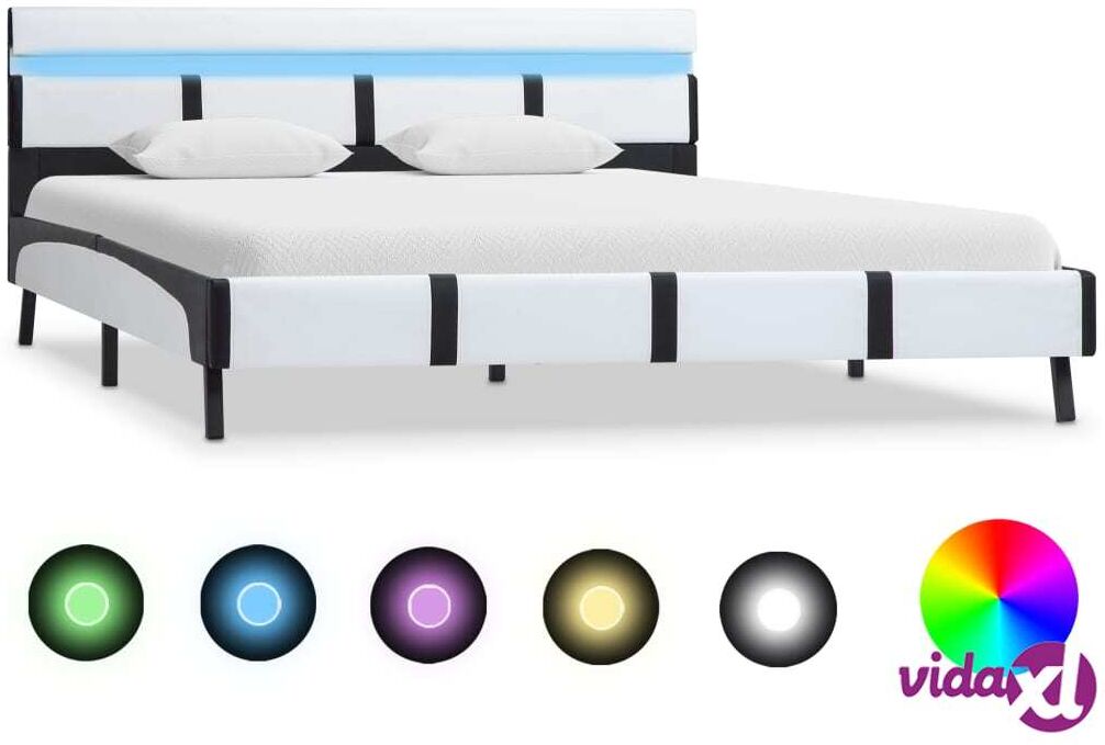 vidaXL Sängynrunko LED-valolla valkoinen/musta keinonahka 150x200 cm vidaXL Sängynrunko LED-valolla valkoinen/musta keinonahka 150x200 cm