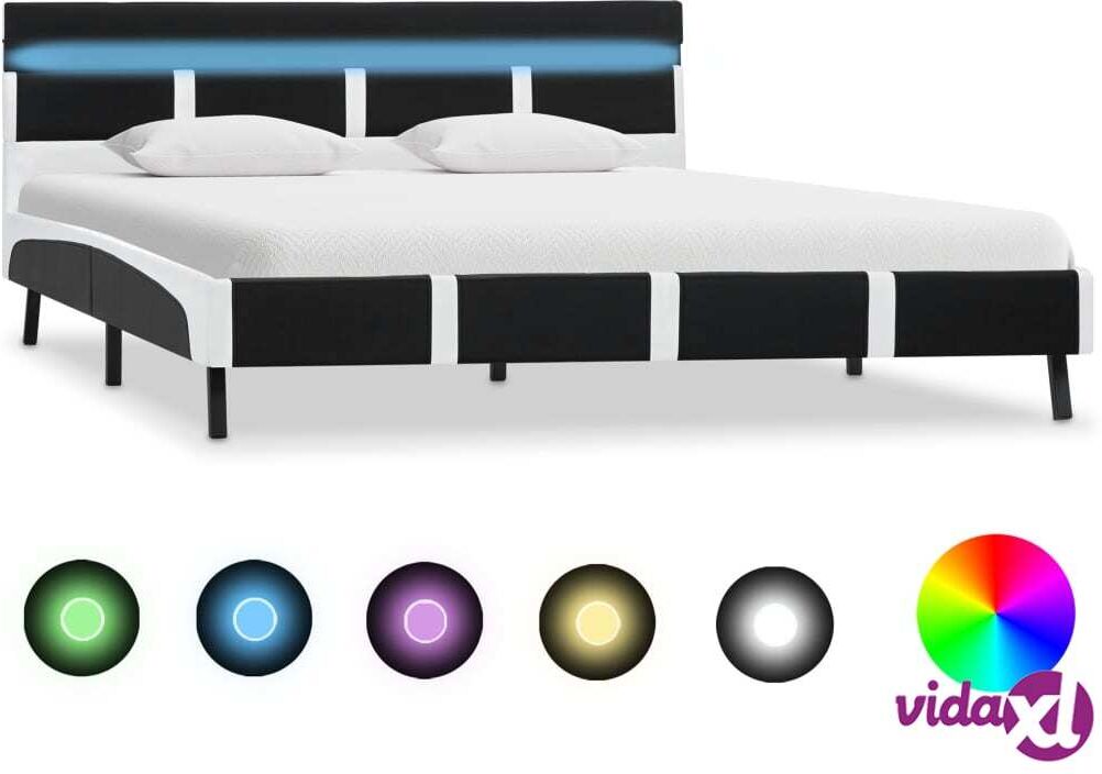 vidaXL Sängynrunko LED-valolla musta/valkoinen keinonahka 120x190 cm vidaXL Sängynrunko LED-valolla musta/valkoinen keinonahka 120x190 cm