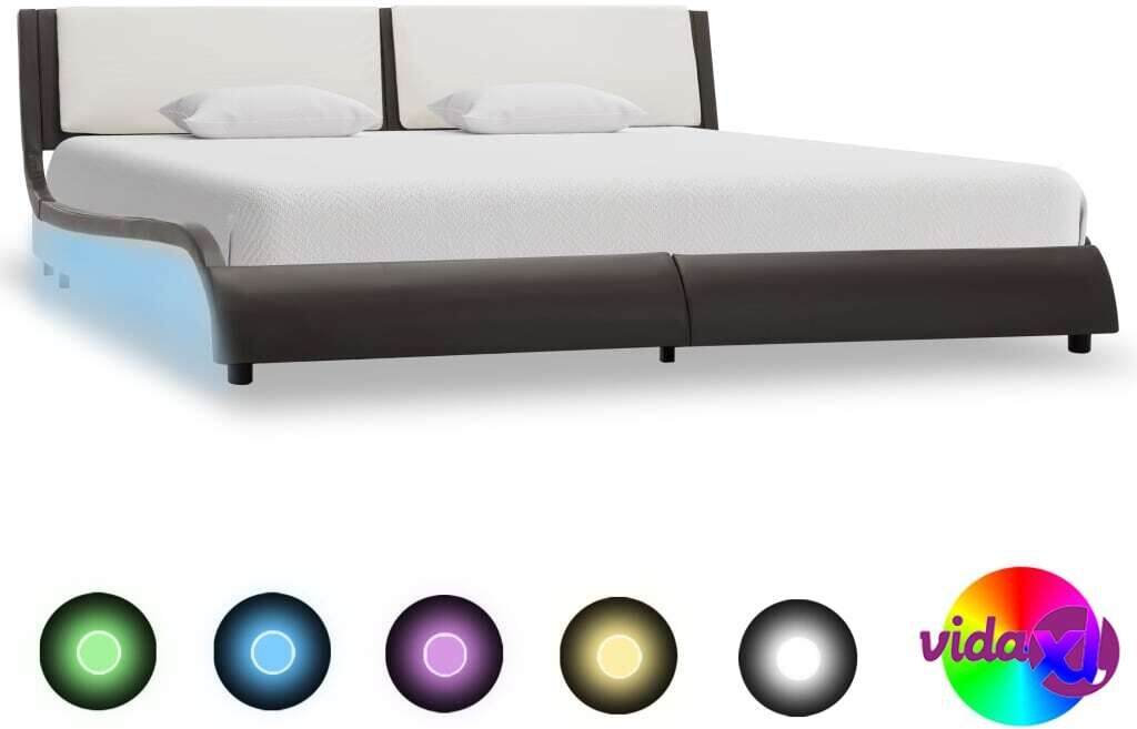 vidaXL Sängynrunko LED-valolla harmaa/valkoinen keinonahka 150x200 cm vidaXL Sängynrunko LED-valolla harmaa/valkoinen keinonahka 150x200 cm