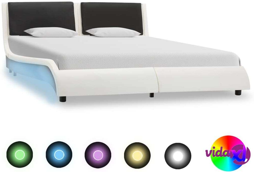vidaXL Sängynrunko LED-valolla valkoinen/musta keinonahka 120x190 cm vidaXL Sängynrunko LED-valolla valkoinen/musta keinonahka 120x190 cm