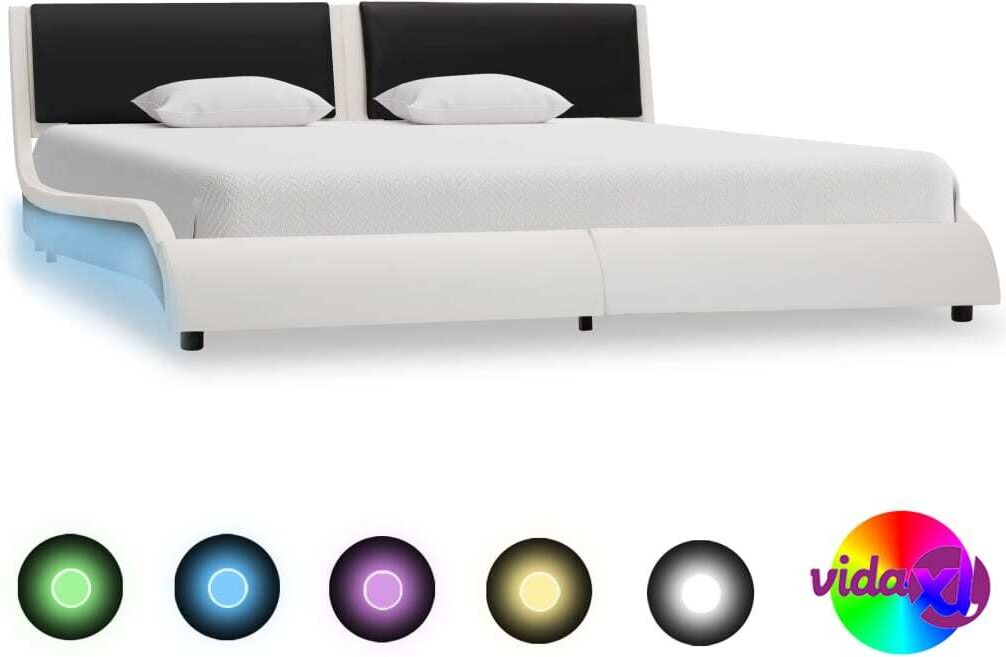 vidaXL Sängynrunko LED-valolla valkoinen/musta keinonahka 150x200 cm vidaXL Sängynrunko LED-valolla valkoinen/musta keinonahka 150x200 cm