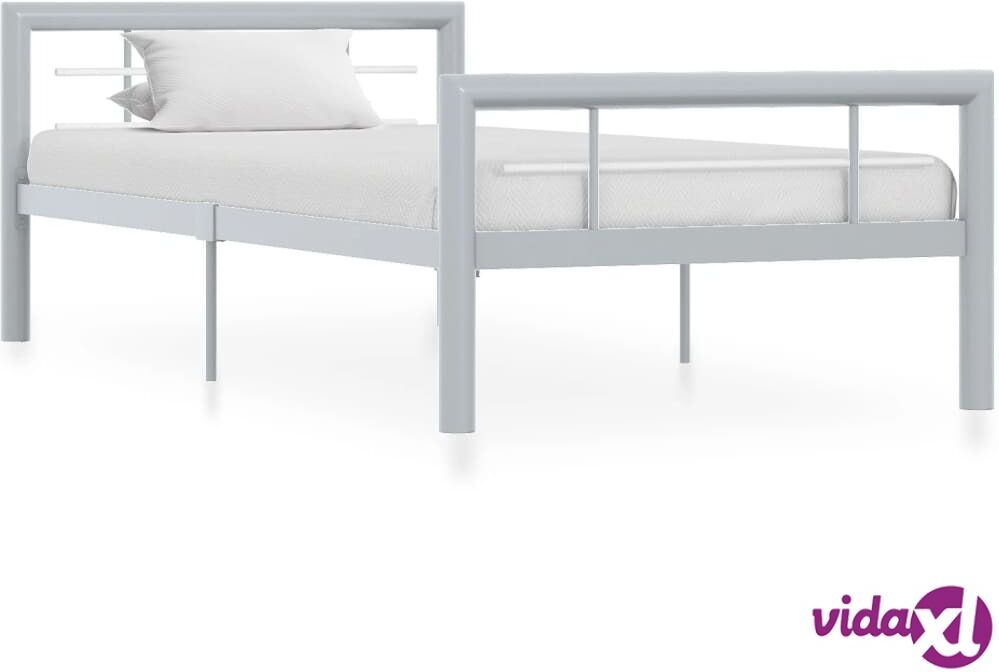 vidaXL Sängynrunko harmaa ja valkoinen metalli 100x200 cm vidaXL Sängynrunko harmaa ja valkoinen metalli 100x200 cm