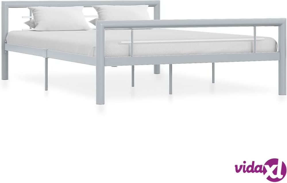 vidaXL Sängynrunko harmaa ja valkoinen metalli 160x200 cm vidaXL Sängynrunko harmaa ja valkoinen metalli 160x200 cm