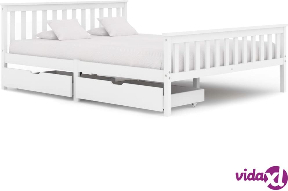 vidaXL Sängynrunko 2 vetolaatikolla valkoinen täysi mänty 160x200 cm vidaXL Sängynrunko 2 vetolaatikolla valkoinen täysi mänty 160x200 cm
