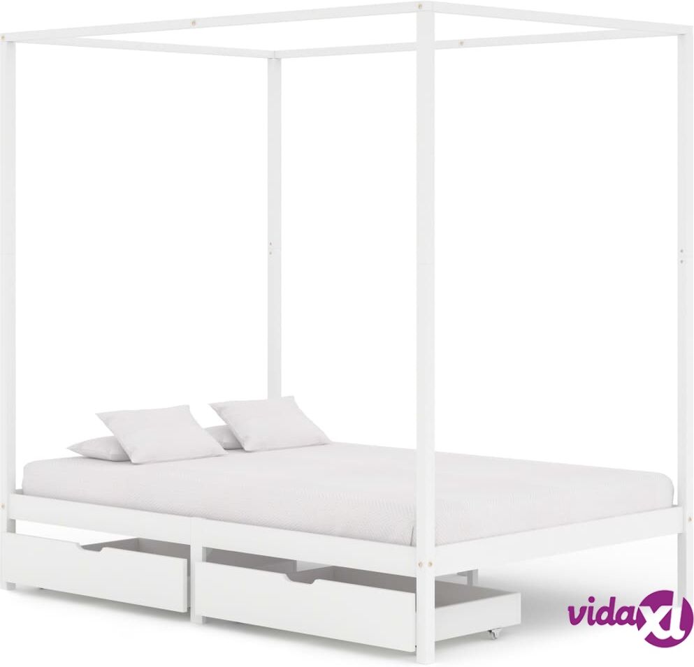 vidaXL Pylvässänky 2 vetolaatikolla valkoinen täysi mänty 140x200 cm vidaXL Pylvässänky 2 vetolaatikolla valkoinen täysi mänty 140x200 cm