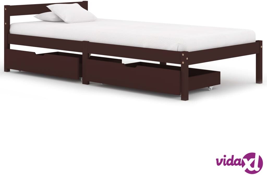 vidaXL Sängynrunko 2 vetolaatikolla tummanruskea täysi mänty 100x200cm vidaXL Sängynrunko 2 vetolaatikolla tummanruskea täysi mänty 100x200cm
