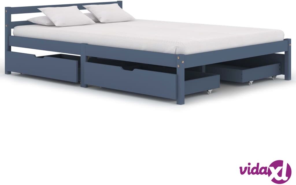 vidaXL Sängynrunko 4 vetolaatikolla harmaa täysi mänty 140x200 cm vidaXL Sängynrunko 4 vetolaatikolla harmaa täysi mänty 140x200 cm