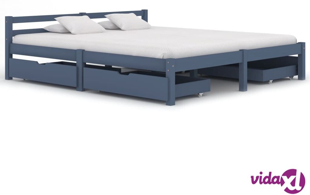vidaXL Sängynrunko 4 vetolaatikolla harmaa täysi mänty 180x200 cm vidaXL Sängynrunko 4 vetolaatikolla harmaa täysi mänty 180x200 cm