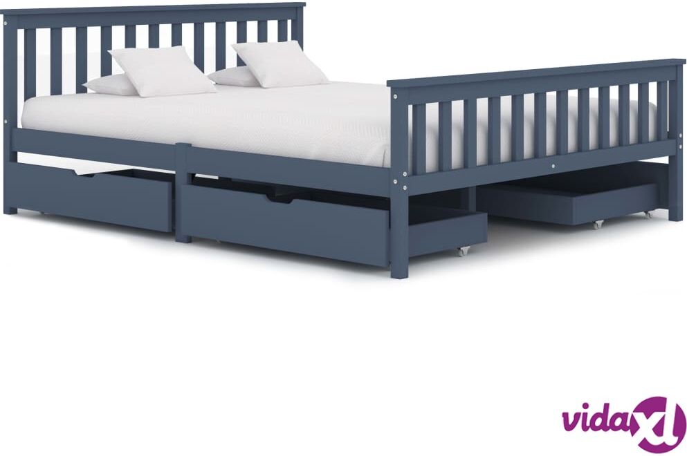 vidaXL Sängynrunko 4 vetolaatikolla harmaa täysi mänty 160x200 cm vidaXL Sängynrunko 4 vetolaatikolla harmaa täysi mänty 160x200 cm