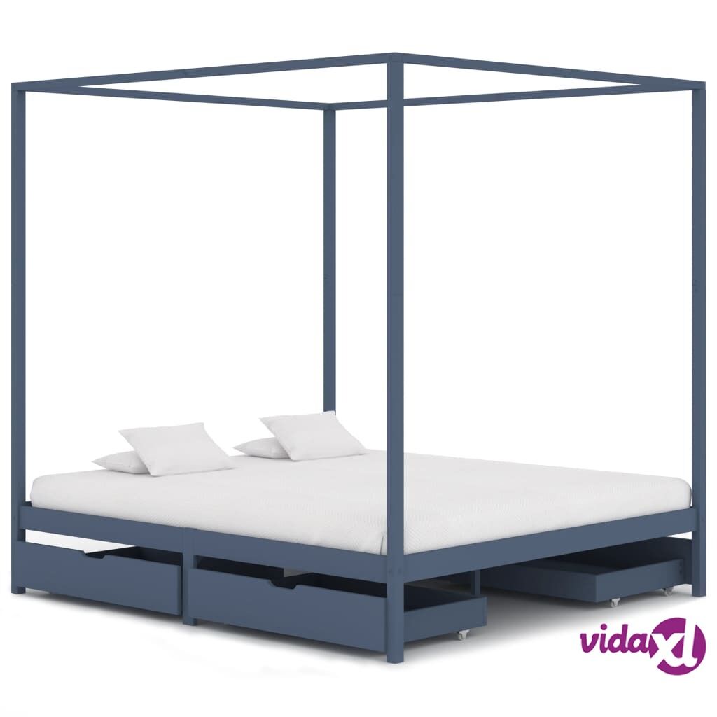 vidaXL Pylvässänky 4 vetolaatikolla harmaa täysi mänty 160x200 cm vidaXL Pylvässänky 4 vetolaatikolla harmaa täysi mänty 160x200 cm