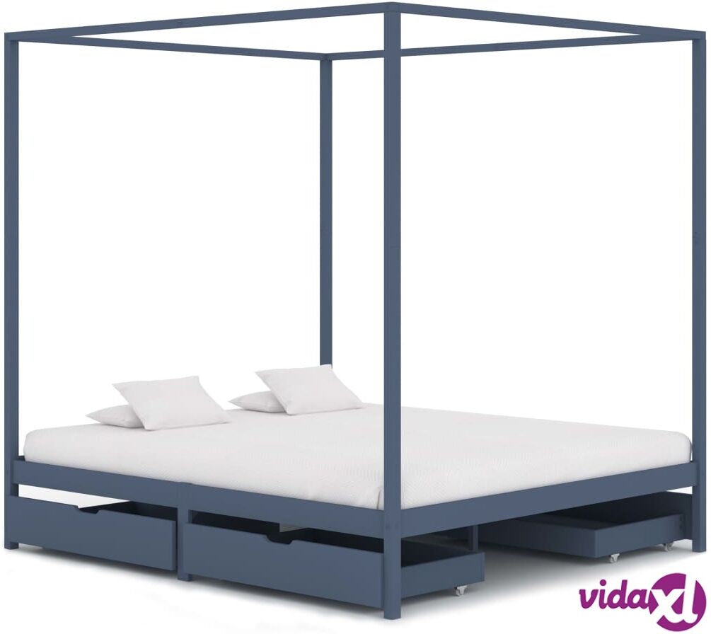 vidaXL Pylvässänky 4 vetolaatikolla harmaa täysi mänty 180x200 cm vidaXL Pylvässänky 4 vetolaatikolla harmaa täysi mänty 180x200 cm
