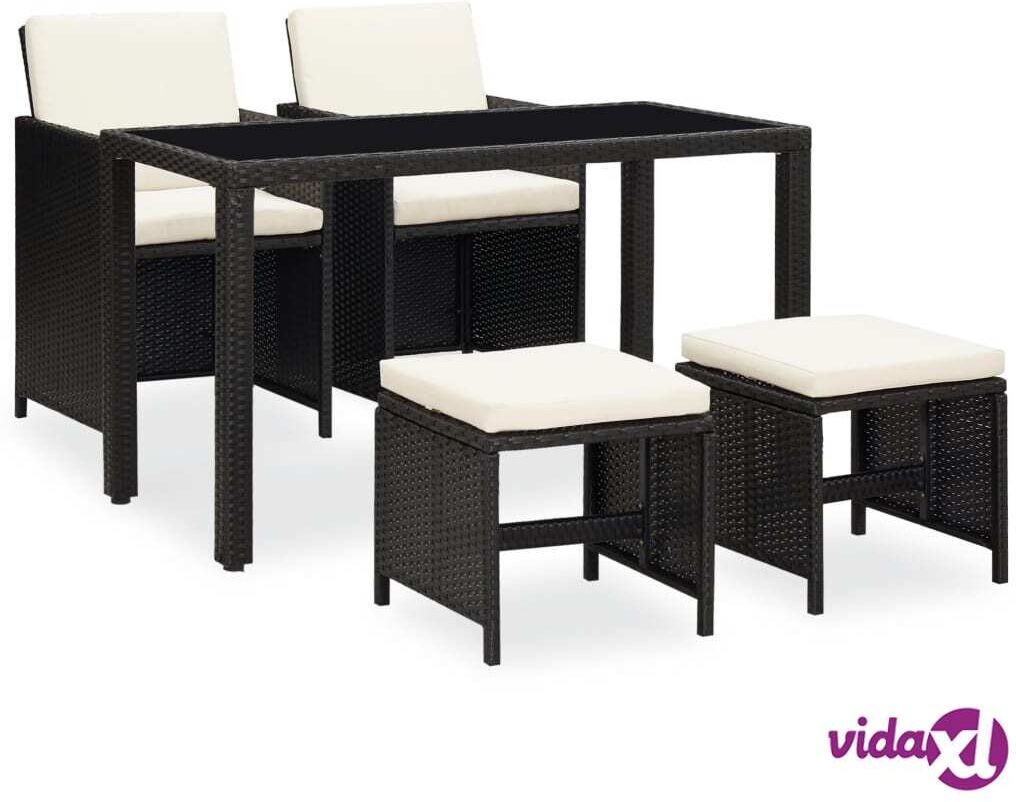 vidaXL 5-osainen Ulkoruokailuryhmä tyynyillä polyrottinki musta vidaXL 5-osainen Ulkoruokailuryhmä tyynyillä polyrottinki musta
