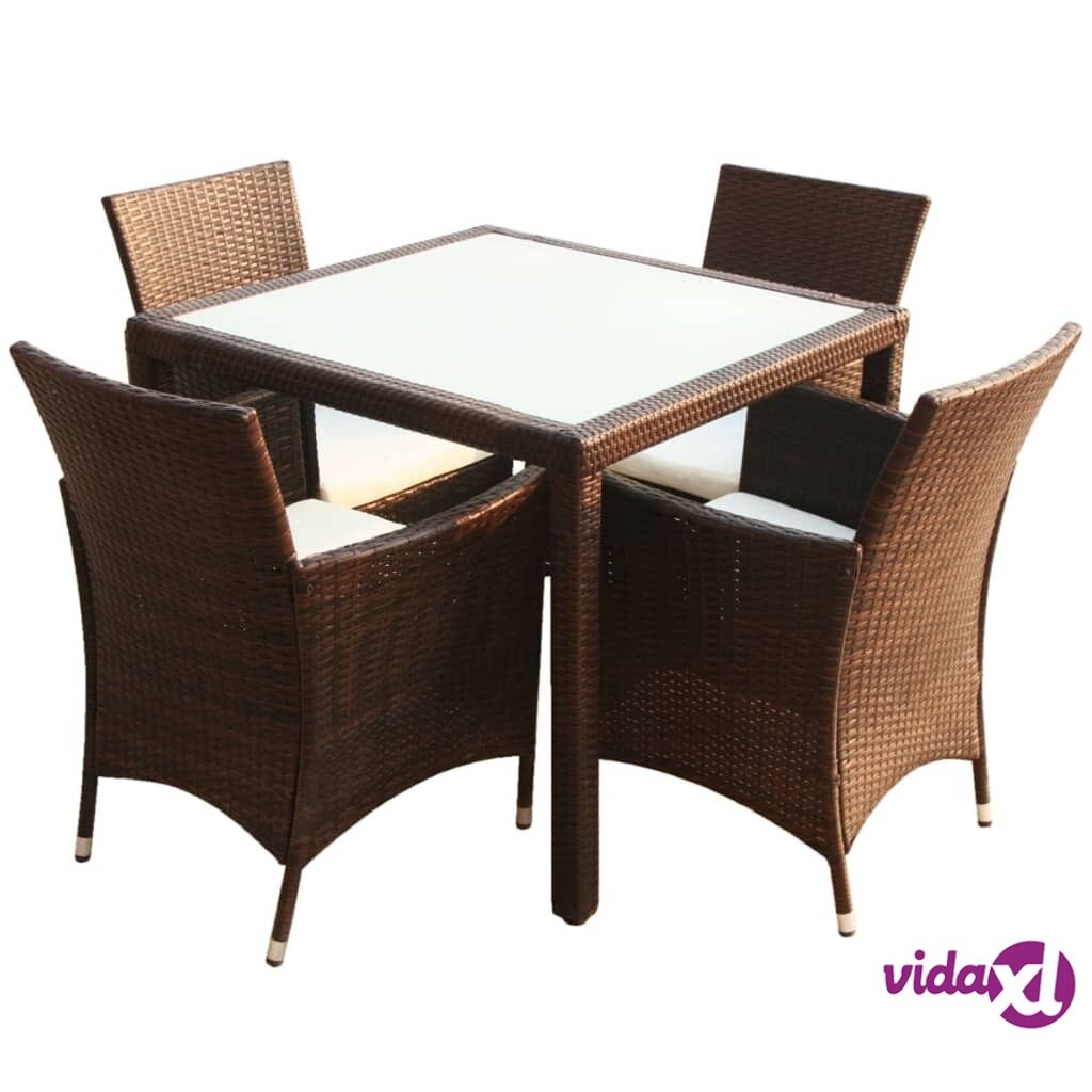 vidaXL 5-osainen Ulkoruokailuryhmä tyynyillä polyrottinki ruskea vidaXL 5-osainen Ulkoruokailuryhmä tyynyillä polyrottinki ruskea