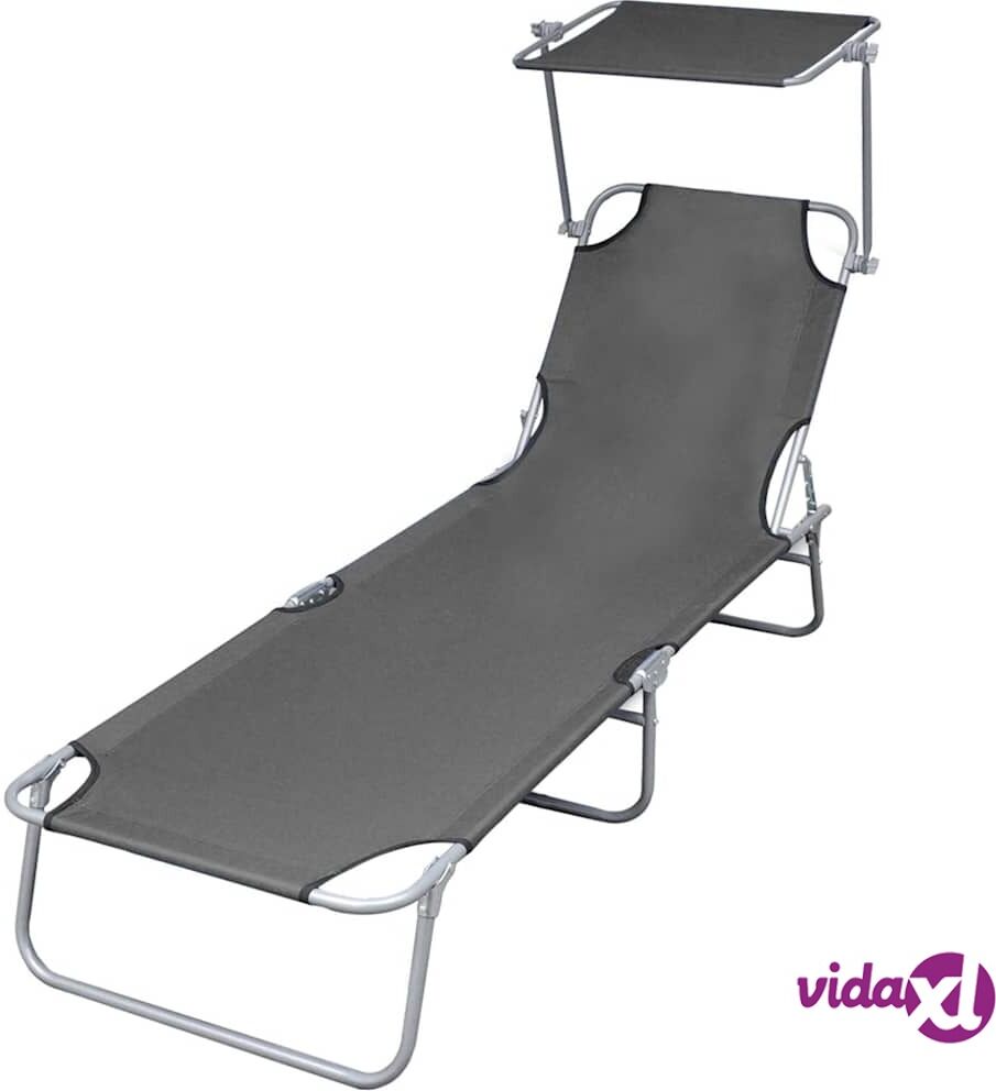 vidaXL Kokoontaitettava aurinkotuoli katoksella teräs harmaa vidaXL Kokoontaitettava aurinkotuoli katoksella teräs harmaa