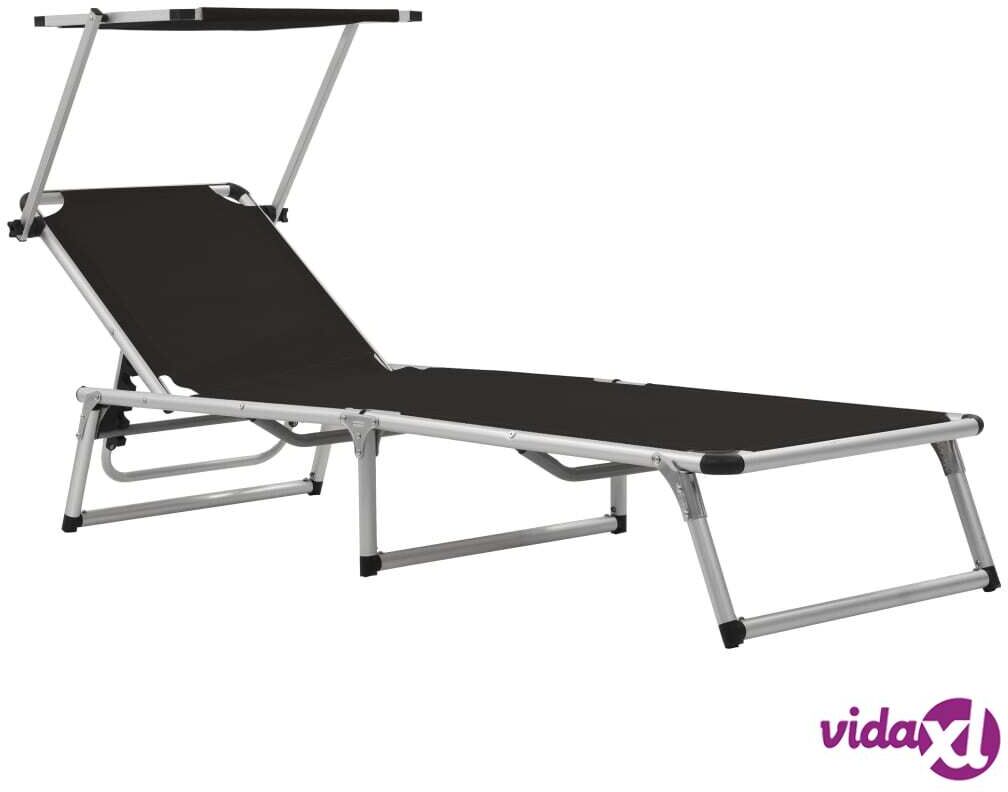 vidaXL Kokoontaitettava aurinkotuoli katolla textilene musta vidaXL Kokoontaitettava aurinkotuoli katolla textilene musta