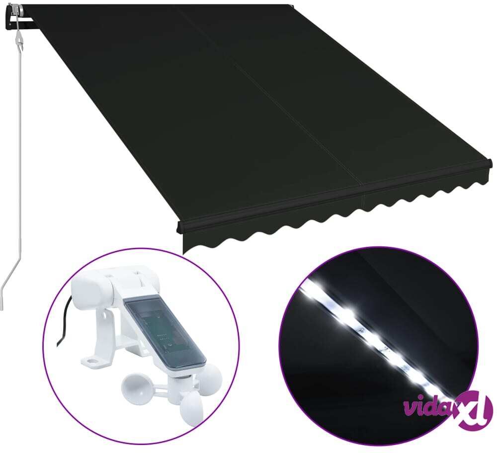 vidaXL Sisäänkelattava markiisi tuulisensori ja LED 300x250cm antras. vidaXL Sisäänkelattava markiisi tuulisensori ja LED 300x250cm antras.