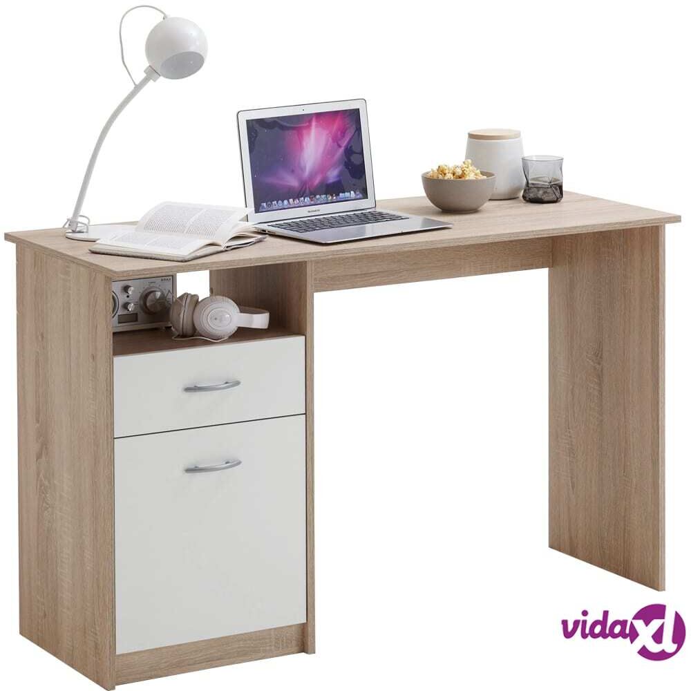 FMD Pöytä 1 laatikko 123x50x76,5 cm tammi ja valkoinen FMD Pöytä 1 laatikko 123x50x76,5 cm tammi ja valkoinen