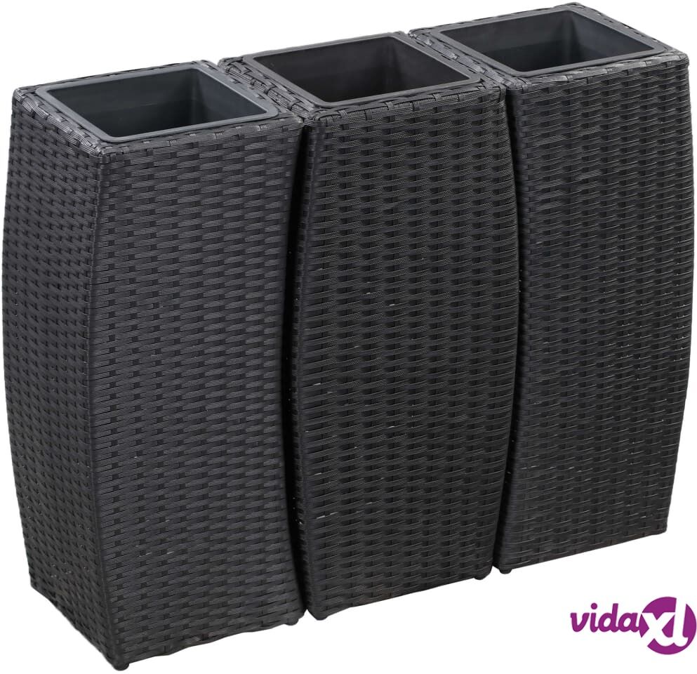 vidaXL Puutarhan korotetut kukkalaatikot 3 kpl polyrottinki musta vidaXL Puutarhan korotetut kukkalaatikot 3 kpl polyrottinki musta