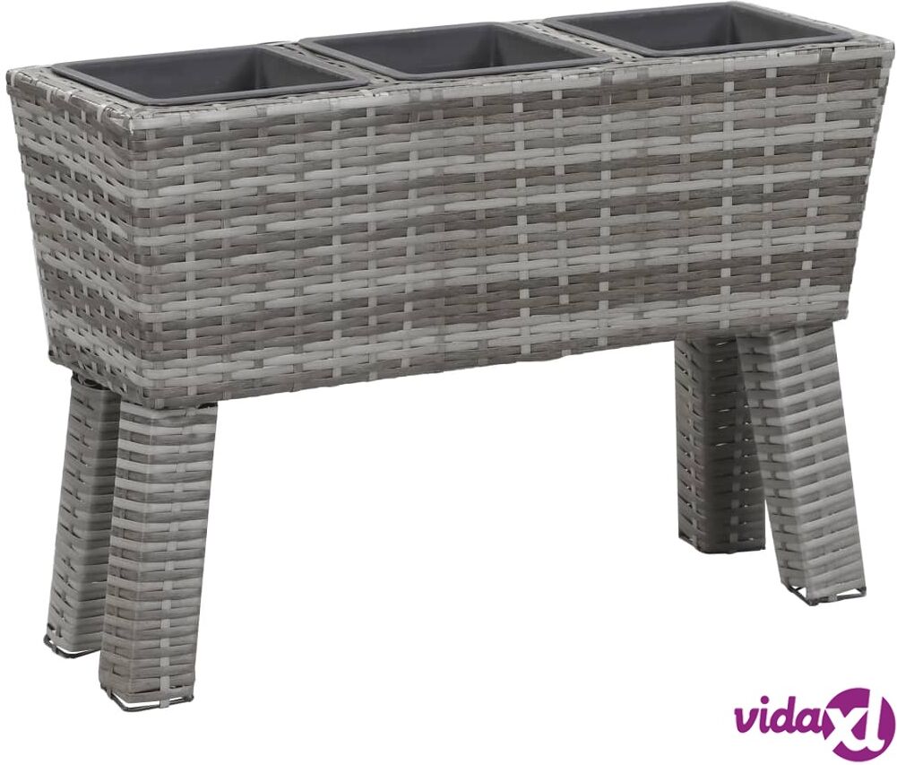 vidaXL Korotettu kukkalaatikko 3 ruukkua 72x25x50cm PE-rottinki harmaa vidaXL Korotettu kukkalaatikko 3 ruukkua 72x25x50cm PE-rottinki harmaa