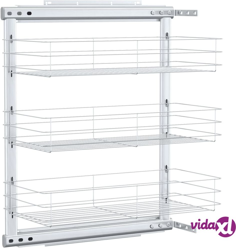 vidaXL 3-kerroksinen ulosvedettävä keittiön hylly hopea 47x25x56 cm vidaXL 3-kerroksinen ulosvedettävä keittiön hylly hopea 47x25x56 cm