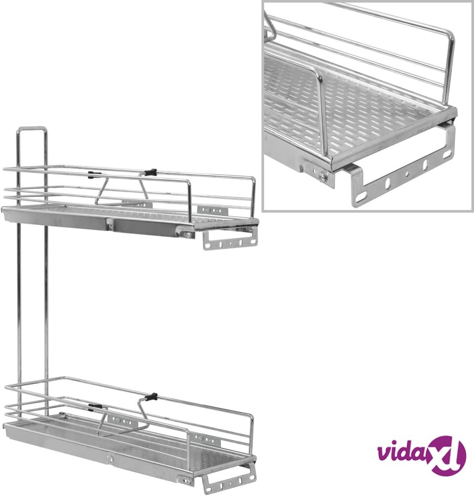 vidaXL 2-kerroksinen ulosvedettävä keittiön hylly hopea 47x15x54,5 cm vidaXL 2-kerroksinen ulosvedettävä keittiön hylly hopea 47x15x54,5 cm