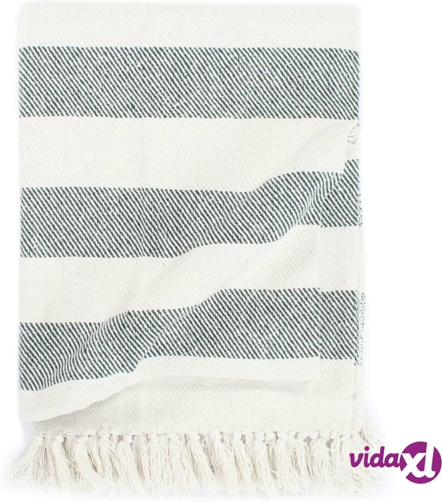 vidaXL Viltti puuvilla raidoilla 160x210 cm tummanvihreä vidaXL Viltti puuvilla raidoilla 160x210 cm tummanvihreä