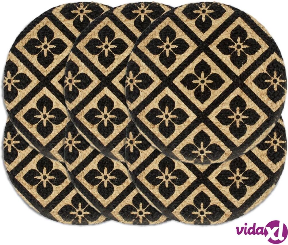 vidaXL Tabletit 6 kpl musta 38 cm pyöreä juutti vidaXL Tabletit 6 kpl musta 38 cm pyöreä juutti