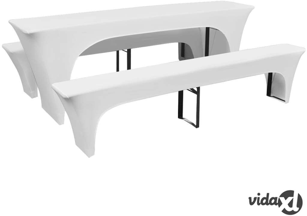 vidaXL 3 Suojakangasta Olutpöydälle ja Penkeille Venyvä Valkoinen 220x70x80cm vidaXL 3 Suojakangasta Olutpöydälle ja Penkeille Venyvä Valkoinen 220x70x80cm