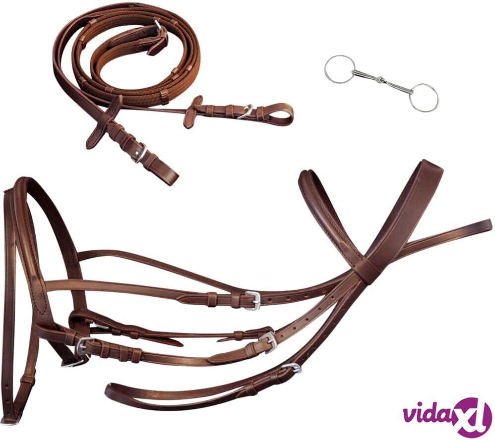 vidaXL Nahkasuitset ohjaksilla ja kuolaimilla Ruskea Poni vidaXL Nahkasuitset ohjaksilla ja kuolaimilla Ruskea Poni