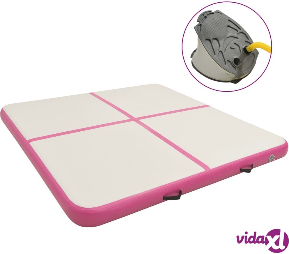 vidaXL Täytettävä voimistelumatto pumpulla 200x200x10 cm PVC pinkki