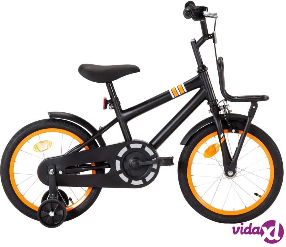 vidaXL Lasten pyörä etutarakalla 16" musta ja oranssi vidaXL Lasten pyörä etutarakalla 16" musta ja oranssi