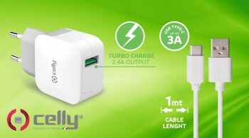 CELLY TRAVEL CHARGER TURBO+TYPE-C CABLE