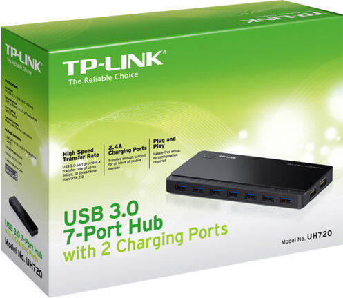 TP-Link 7 ports USB 3.0 Hub with 2 power charge ports 2.4A Max Desktop a 12V/4A power adapter included