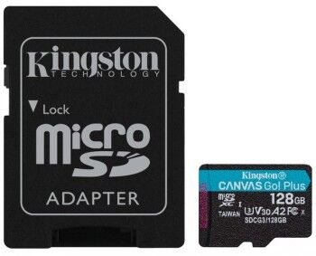 Kingston 128GB CANVAS GO! PLUS MICROSD CL10 UHS-I U3 W ADAPTER
