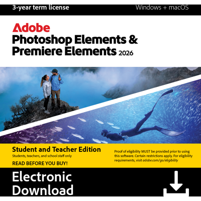 Adobe Photoshop & Premiere Elements 2026 3 Year Student & Teacher Adobe Photoshop & Premiere Elements 2026 3 Year Student & Teacher