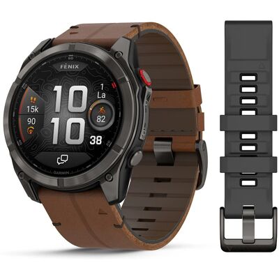Garmin Fenix 8 Pro 51mm Amoled LTE Sapphire Carbon Gray Titanium with Chestnut Leather band 010-03199-40 1x Kirk, 1x Pink, 1xSin Garmin Fenix 8 Pro 51mm Amoled LTE Sapphire Carbon Gray Titanium with Chestnut Leather band 010-03199-40 1x Kirk, 1x Pink, 1xSin