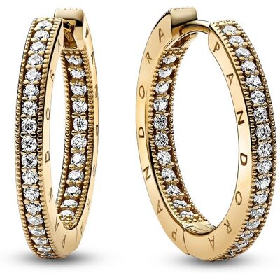 Pandora Signature Logo & Pave kullatut korvarenkaat 262738C01 Pandora Signature Logo & Pave kullatut korvarenkaat 262738C01