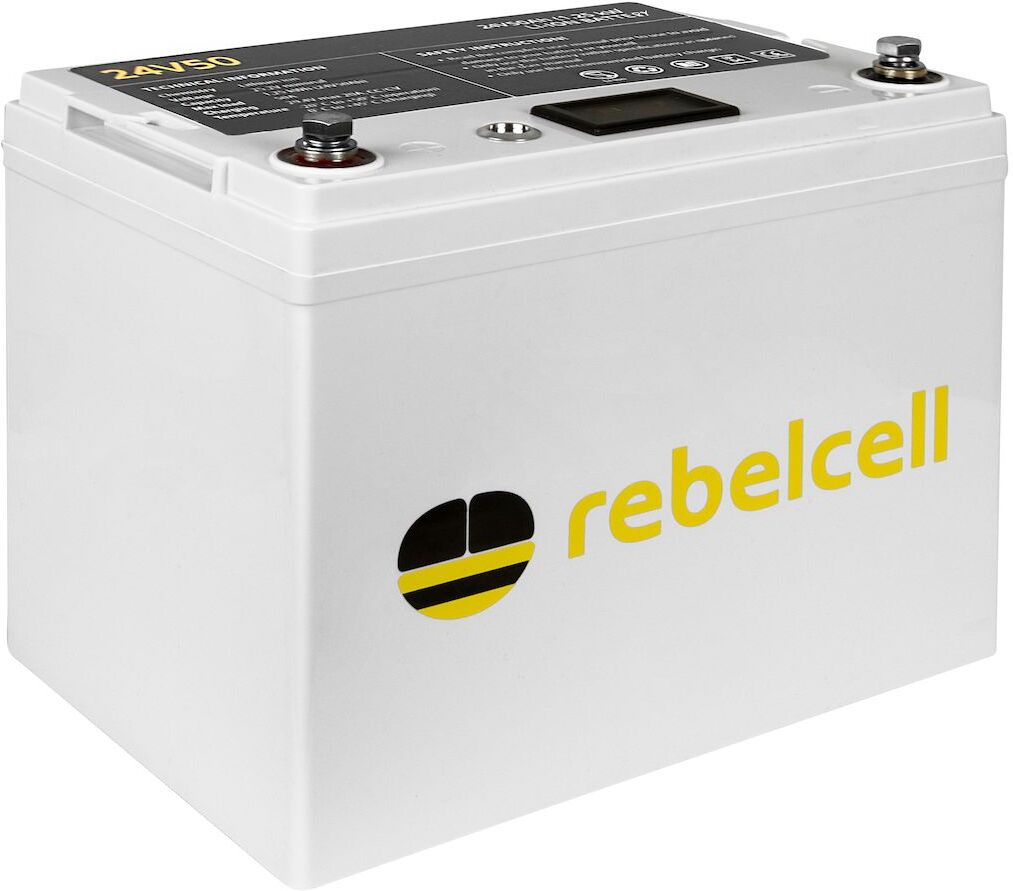 Rebelcell Li-Ion 24V/50A akku jännite/varausnäytöllä Rebelcell Li-Ion 24V/50A akku jännite/varausnäytöllä