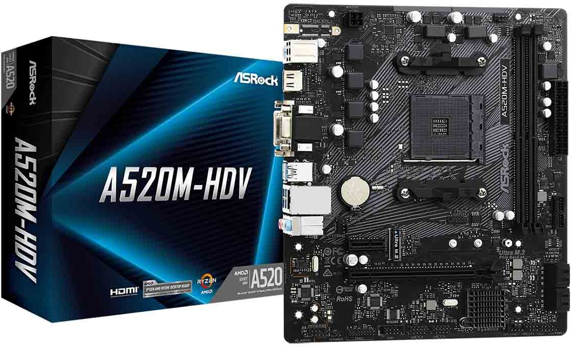 ASRock A520M-HDV AM4 mATX emolevy ASRock A520M-HDV AM4 mATX emolevy