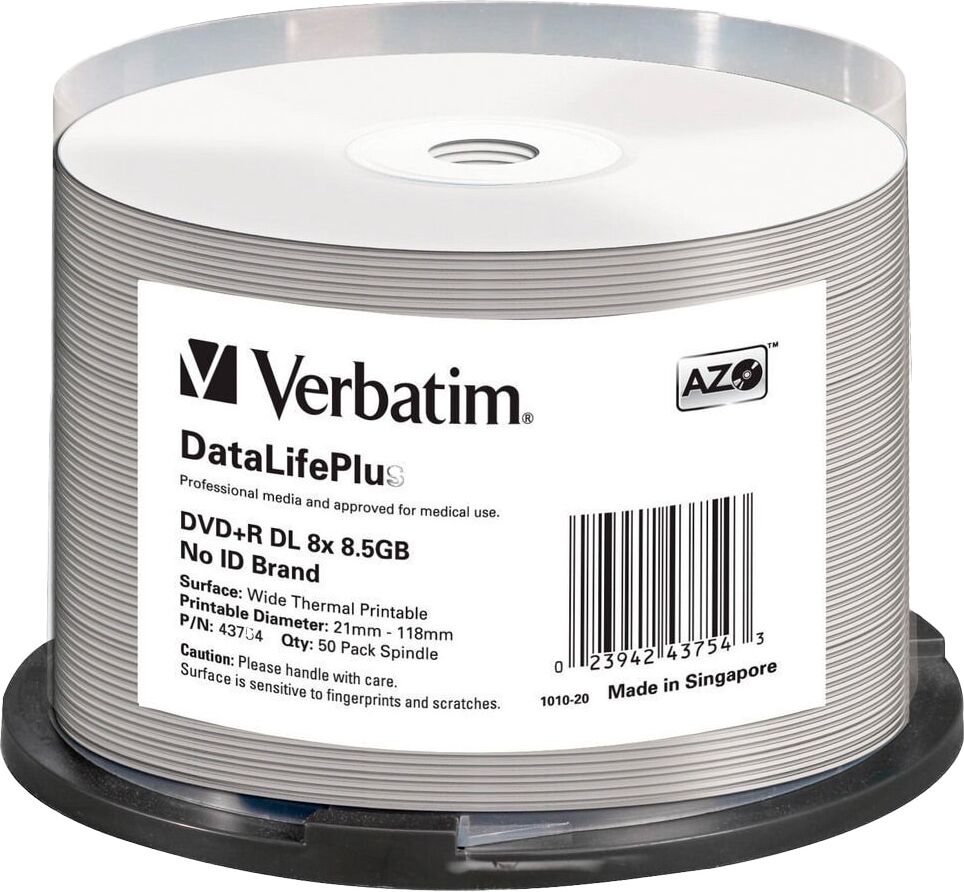 Verbatim DVD+R DL 8x 8.5 GB/240 min 50 kpl DVD+R -levy Verbatim DVD+R DL 8x 8.5 GB/240 min 50 kpl DVD+R -levy