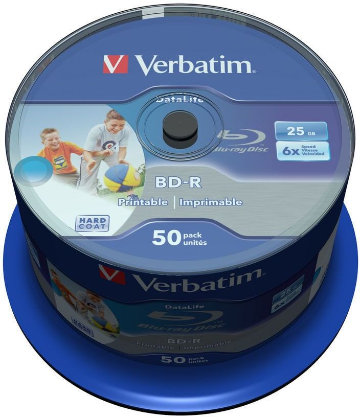 Verbatim BD-R SL 6x 25GB printable 50 kpl BD-R levy Verbatim BD-R SL 6x 25GB printable 50 kpl BD-R levy