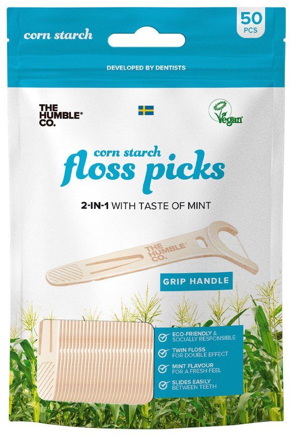 The Humble Co. The Humble Co Dental Floss Picks Mint Grip Handle 50 kpl The Humble Co. The Humble Co Dental Floss Picks Mint Grip Handle 50 kpl