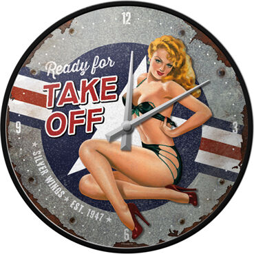 Retro seinäkello Pin Up Ready for Take Off Retro seinäkello Pin Up Ready for Take Off