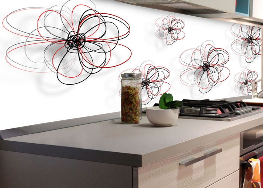 Keittiön välitila Red-black flowers 180x60 cm Keittiön välitila Red-black flowers 180x60 cm