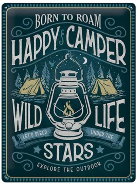 Retrotyylinen metallitaulu Happy Camper 30x40 cm Retrotyylinen metallitaulu Happy Camper 30x40 cm