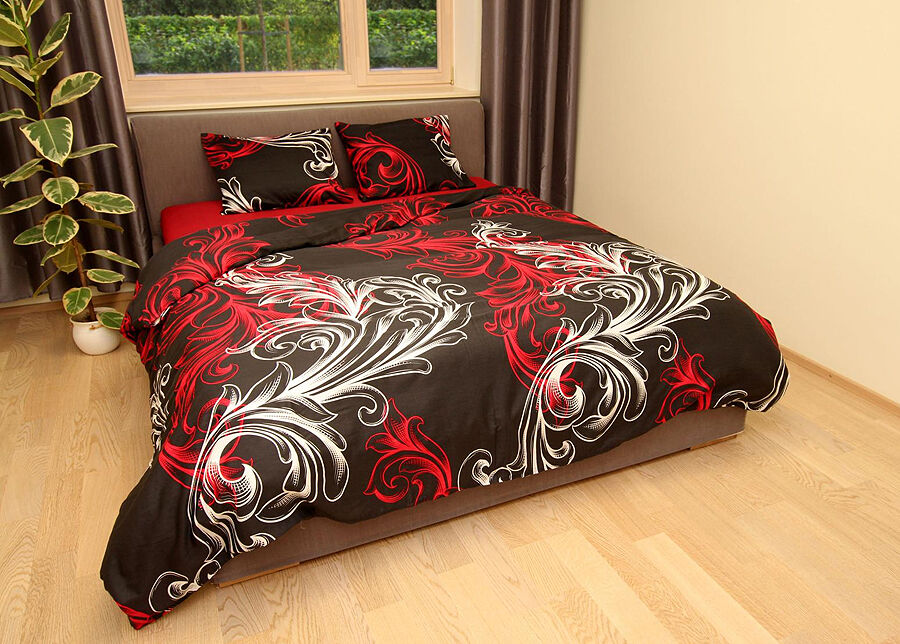 Pussilakanasetti PUNAINEN-MUSTA 220x210 cm Pussilakanasetti PUNAINEN-MUSTA 220x210 cm