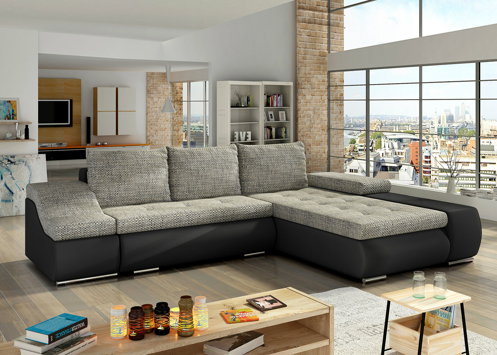 Kulmavuodesohva vuodevaatelaatikolla Kulmavuodesohva vuodevaatelaatikolla