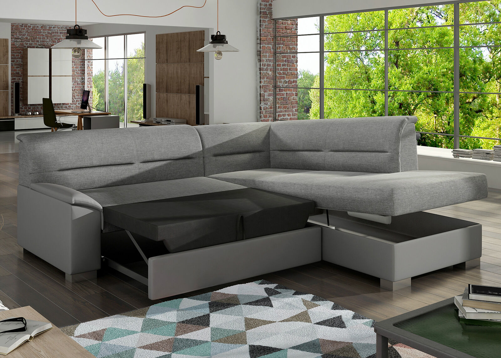 Kulmavuodesohva vuodevaatelaatikolla Kulmavuodesohva vuodevaatelaatikolla